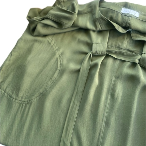 ODDBIRD | S | Olive Ruya Reya Tunic Flowy Short Sleeve Zip Neck Tie Dress - Picture 13 of 15